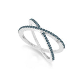 natural london blue topaz criss cross band rings in sterling silver